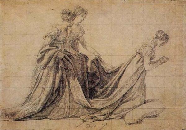 The Empress Josephine Kneeling with Mme de la Rochefoucauld and Mme de la Valette, Jacques-Louis  David